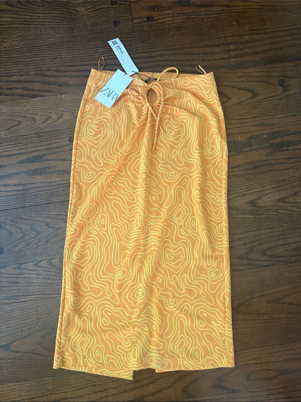 Zara Yellow-Orange Printed Swim Sarong with Ring Drawcord